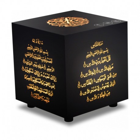 Lecteur Veilleuse Coranique Table Avec Télécommande Haut-Parleur Bluetooth (Cube Noir)