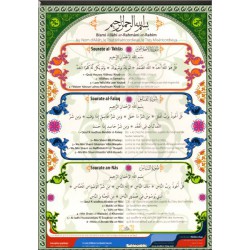 Poster sourate Al-Ikhlas, Al-Falaq et  An-Nas ( arabe, français, phonétique)